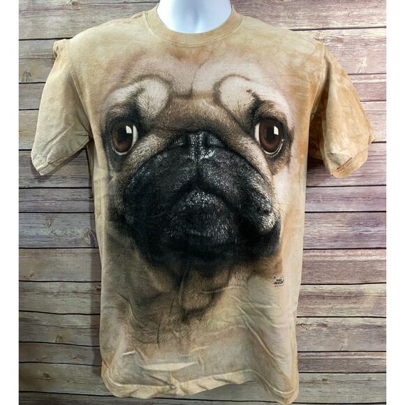 The Mountain Unisex Tie Dye Pug Dog Face T-Shirt Graphic Print Brown Size Small - Picture 1 of 8